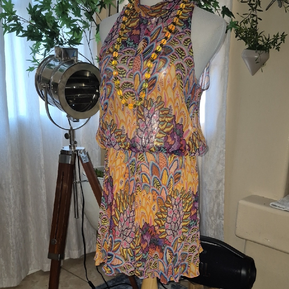 Colorful Patterned Mini Dress - image 1